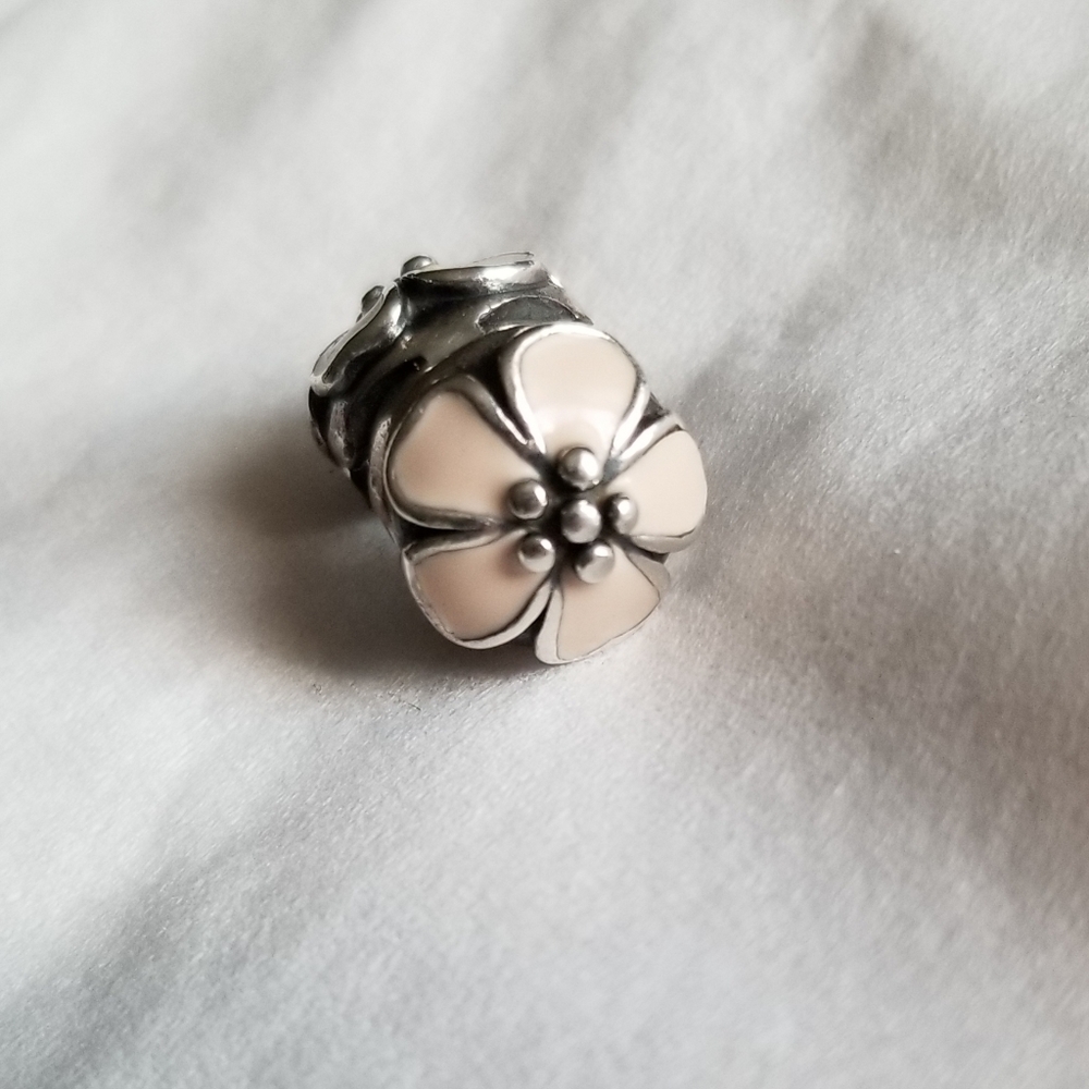 Pandora Silver Pink enamel Sakura clip charm